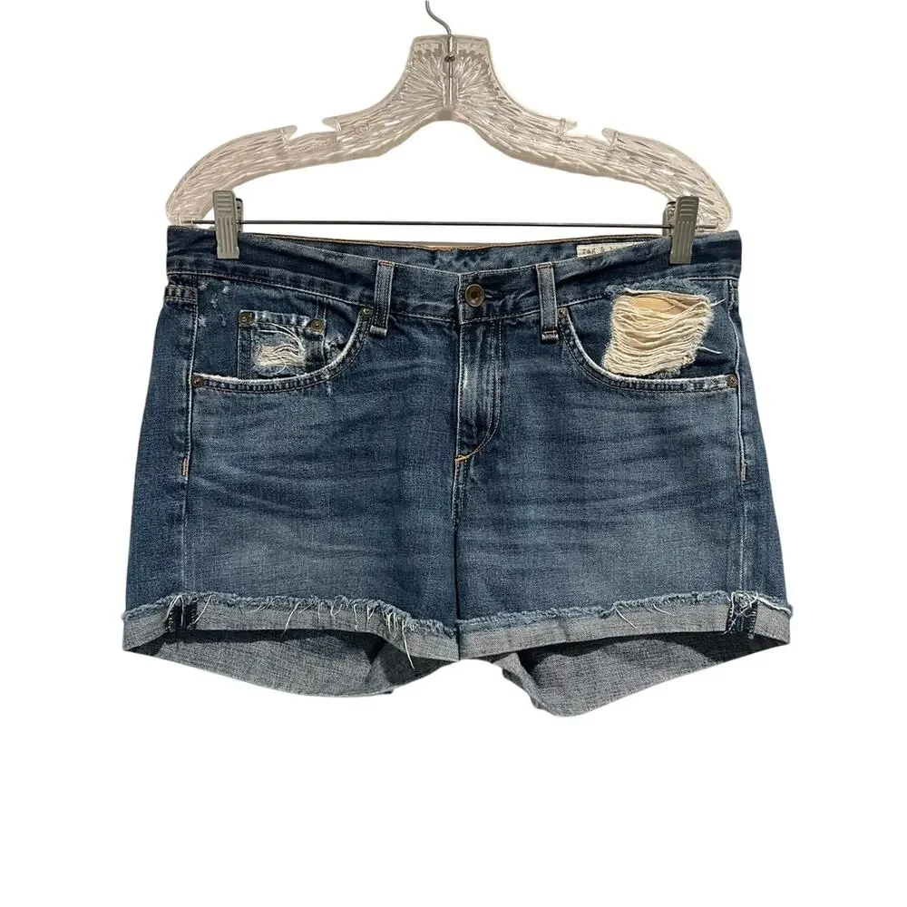 rag & bone Woodstock Distressed Rolled Hem Denim Shorts Made in USA Size 28